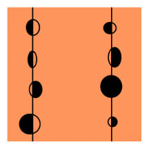 Black bubbles and lines on "peach fuzz" background