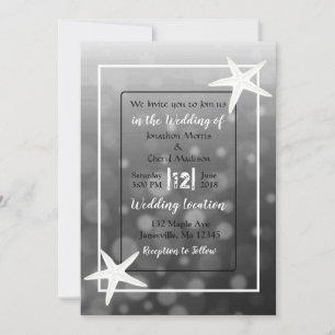 Black Bubbles Starfish Beach  Wedding Invitations
