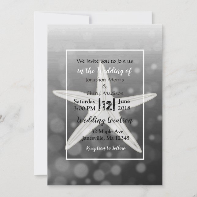 Black Bubbles Starfish Beach  Wedding Invitations (Front)