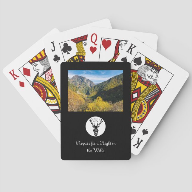 Black Buck Silhouette Monogram w Customised Selfie Playing Cards (Back)