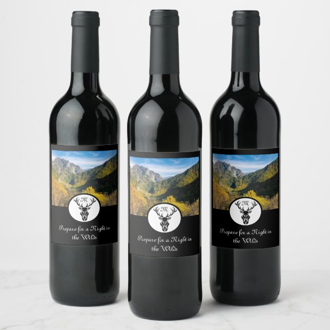 Black Buck Silhouette Monogram w Customised Selfie Wine Label (Bottles)