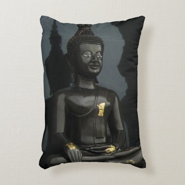 Black Buddha ... Nong Khai, Isaan, Thailand Decorative Cushion (Front(Vertical))