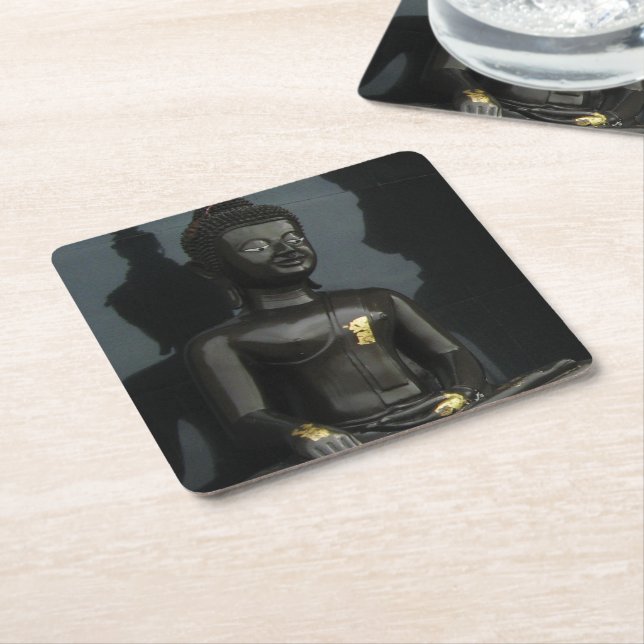 Black Buddha ... Nong Khai, Isaan, Thailand Square Paper Coaster (Angled)