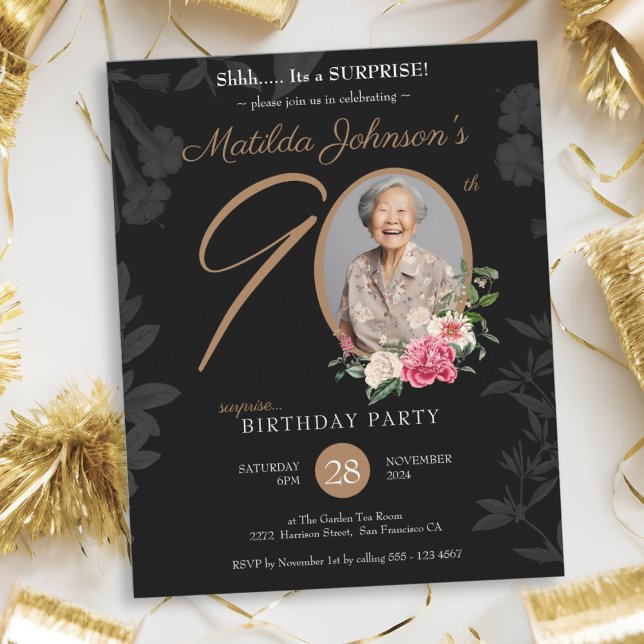 Black Budget Surprise 90th Birthday Invitation (Black Budget Surprise 90th Birthday Invitation)