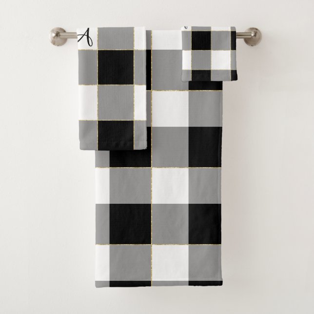 Black Buffalo and gold with Custom Monogram Bath Towel Set (Insitu)