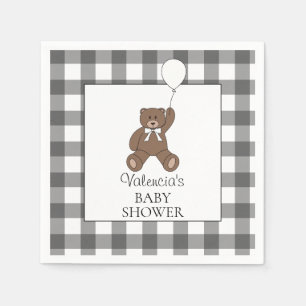 Black Buffalo Check Pattern Teddy Bear Baby Shower Napkin