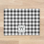 Black Buffalo Check Plaid Monogram Holiday Tea Towel<br><div class="desc">Custom-designed cottage Christmas kitchen hand towel featuring modern farmhouse style black and white buffalo check plaid design with personalised initial and family name.</div>