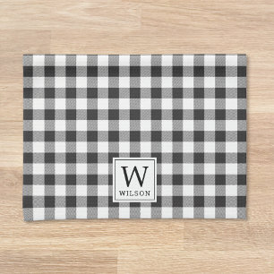 Black Buffalo Check Plaid Monogram Holiday Tea Towel