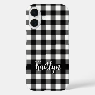Black Buffalo Check Plaid Personalised iPhone 16 Case