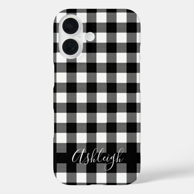 Black Buffalo Check Plaid Personalised Name Case-Mate iPhone Case (Back)