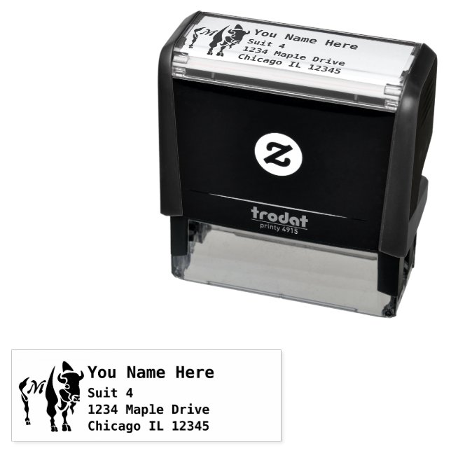 Black Buffalo Monogram Western Home Address Self-inking Stamp (In Situ)