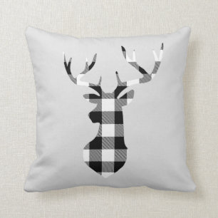 Black Buffalo Plaid Christmas Deer Silhouette Cushion