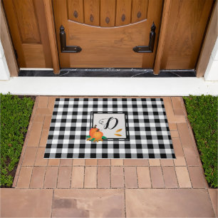 Black Buffalo Plaid Fall Monogram  Doormat