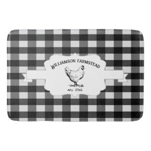 Black Buffalo Plaid Farm Chicken Bath Mat