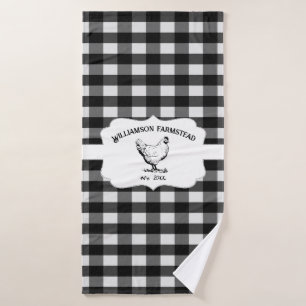 Black Buffalo Plaid Farm Chicken Bath Towel Set