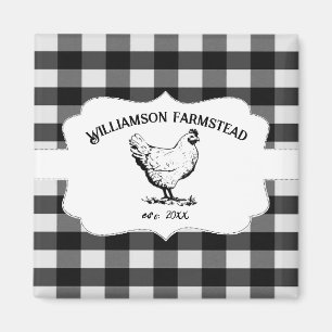 Black Buffalo Plaid Farm Chicken Magnet