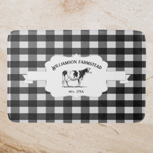 Black Buffalo Plaid Farm Cow Bath Mat