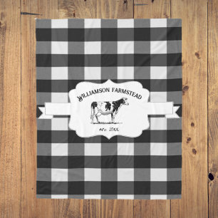 Black Buffalo Plaid Farm Cow Fleece Blanket
