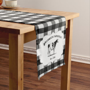 Black Buffalo Plaid Farm Cow Short Table Runner