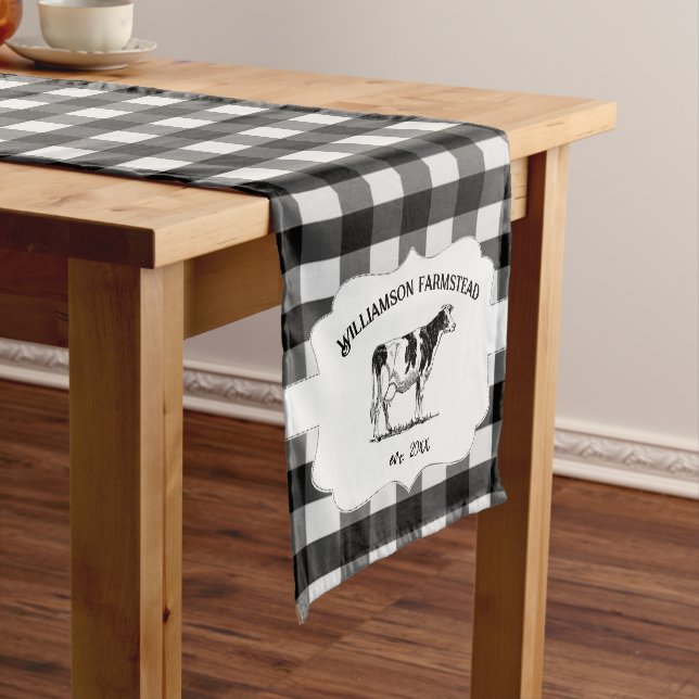 Black Buffalo Plaid Farm Cow Short Table Runner (In Situ)