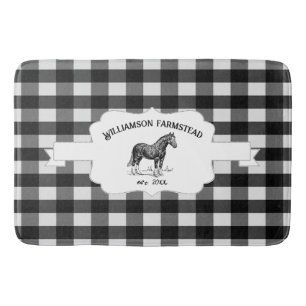 Black Buffalo Plaid Farm Horse Bath Mat