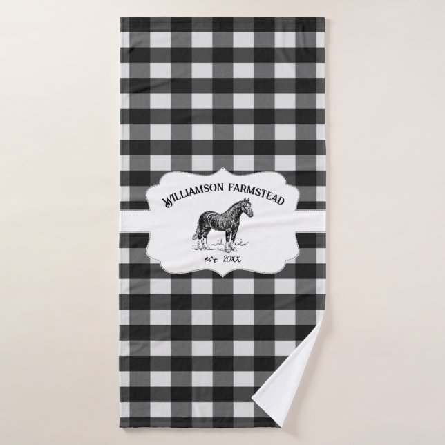 Black Buffalo Plaid Farm Horse Bath Towel Set (Bath Towel)