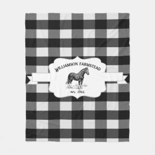 Black Buffalo Plaid Farm Horse Fleece Blanket