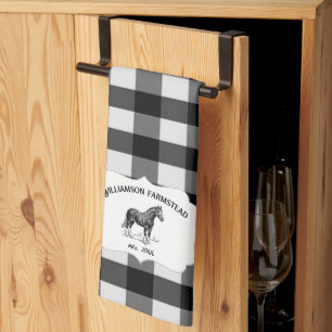 Black Buffalo Plaid Farm Horse Kitchen Towel