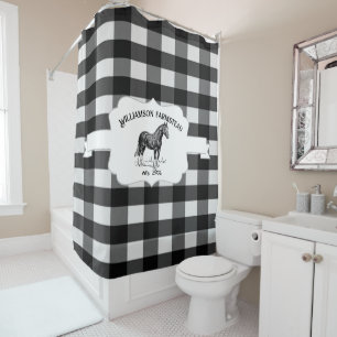 Black Buffalo Plaid Farm Horse Shower Curtain