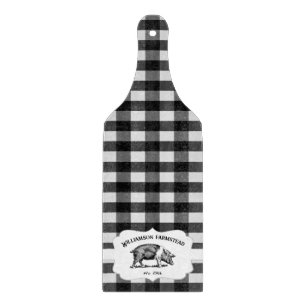 Black Buffalo Plaid Farm Pig Cutting Board