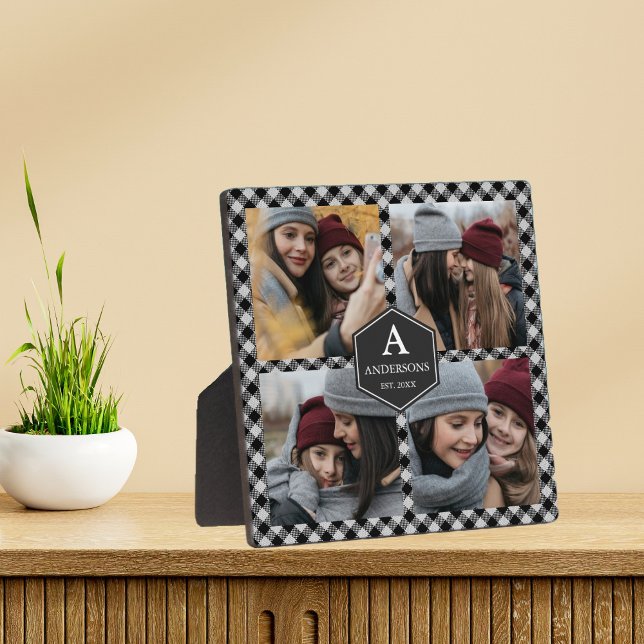 Black Buffalo Plaid Lumberjack Photo Collage Plaque (Creator Uploaded)