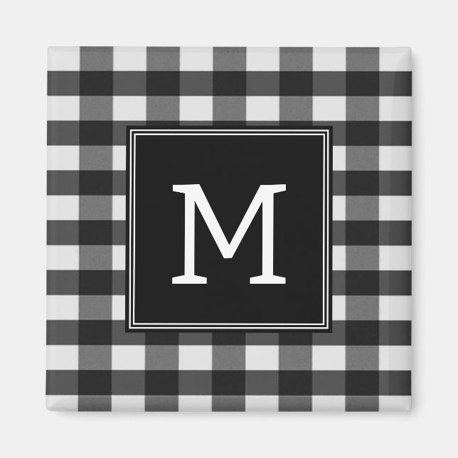 Black Buffalo Plaid Monogram Magnet (Front)