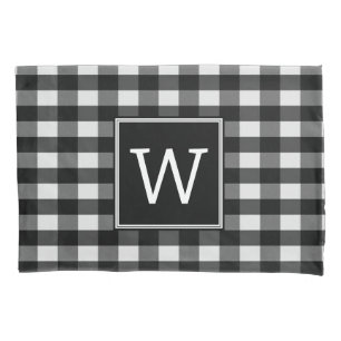 Black Buffalo Plaid Monogram Pillowcase