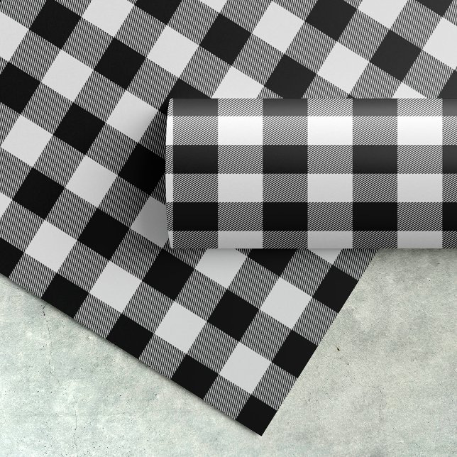 Black Buffalo Plaid Pattern Christmas Gift Wrapping Paper (Creator Uploaded)