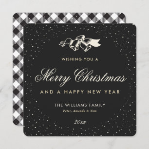 Black Buffalo Plaid Snow Classic Elegant Holiday Card