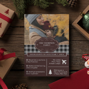Black Buffalo Plaid Year in Review Christmas Photo Holiday Card