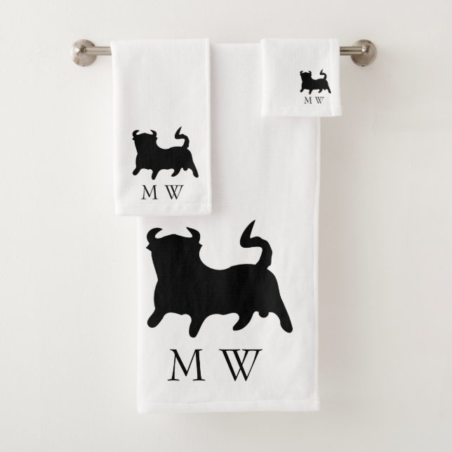 Black Bull Design Monogrammed Bath Towel Set (Insitu)