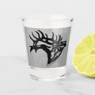 Black Bull Elk On Silver Leather Shot Glass