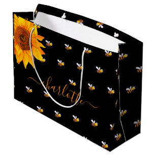 Black bumble bees rustic sunflower Bridal shower Large Gift Bag