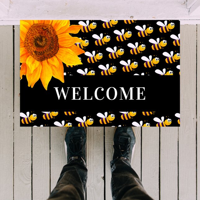Black bumble bees sunflower welcome doormat (Creator Uploaded)