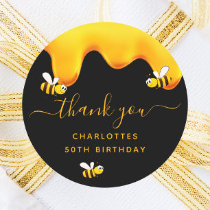 Black bumble bees sweet honey birthday thank you classic round sticker