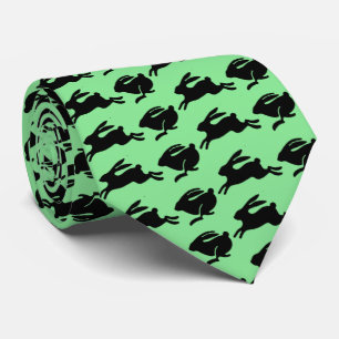 Black Bunnies Hopping Mint Green Easter Fashion Tie