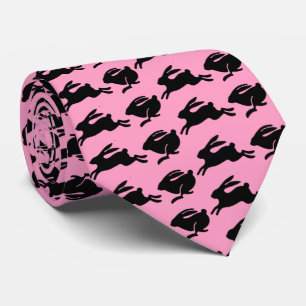 Black Bunnies Hopping Pink Easter Fashion Tie