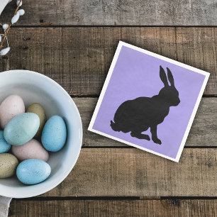 Black Bunny Silhouette Form Tall Ears on purple Napkin