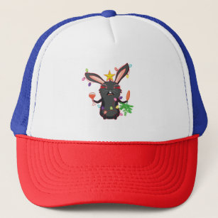 Black bunny with Christmas garland Trucker Hat
