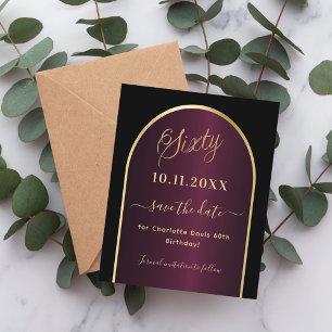 Black burgundy 60th birthday save the date card