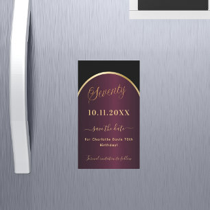 Black burgundy 70th birthday Save the Date magnet