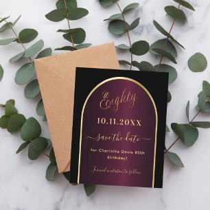 Black burgundy 80th birthday budget save the date flyer