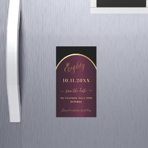 Black burgundy 80th birthday Save the Date magnet