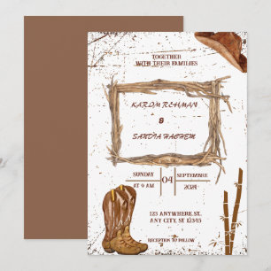Black Burgundy and Gold Floral Modern Boho Wedding Invitation